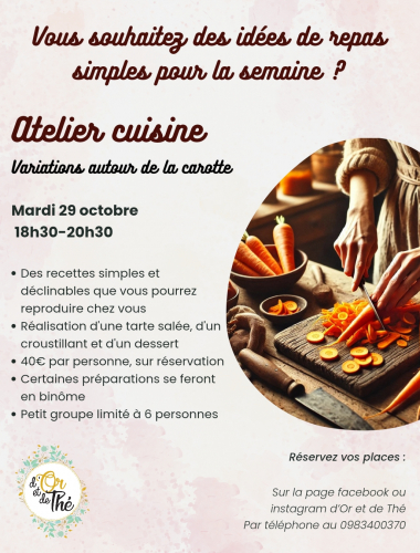 Atelier cuisine - variation autour de la carotte - Quimperlé Le 29 oct 2024