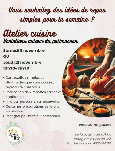 Atelier cuisine - variation autour du potimarron - Quimperlé Le 21 nov 2024